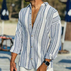 Linen Shirt | Striped | Loose Fit | Long Sleeve Shirt | Men's Shirt-Shirts-Chaps London-Blue-S-Chaps London