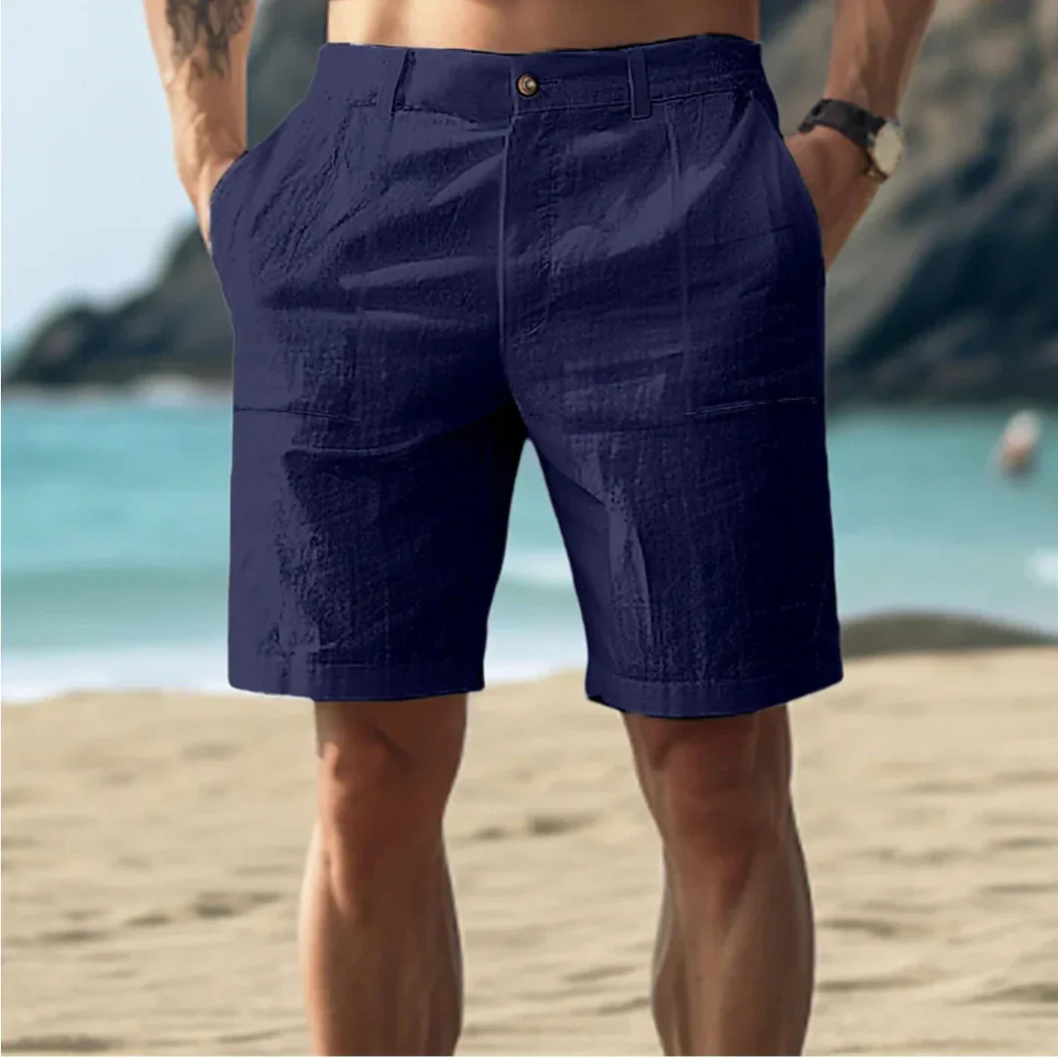 Linen Shorts | Lightweight | Relaxed Fit | Shorts for Summer | Men's Shorts-Shorts-Chaps London-Dark Blue-S-Chaps London