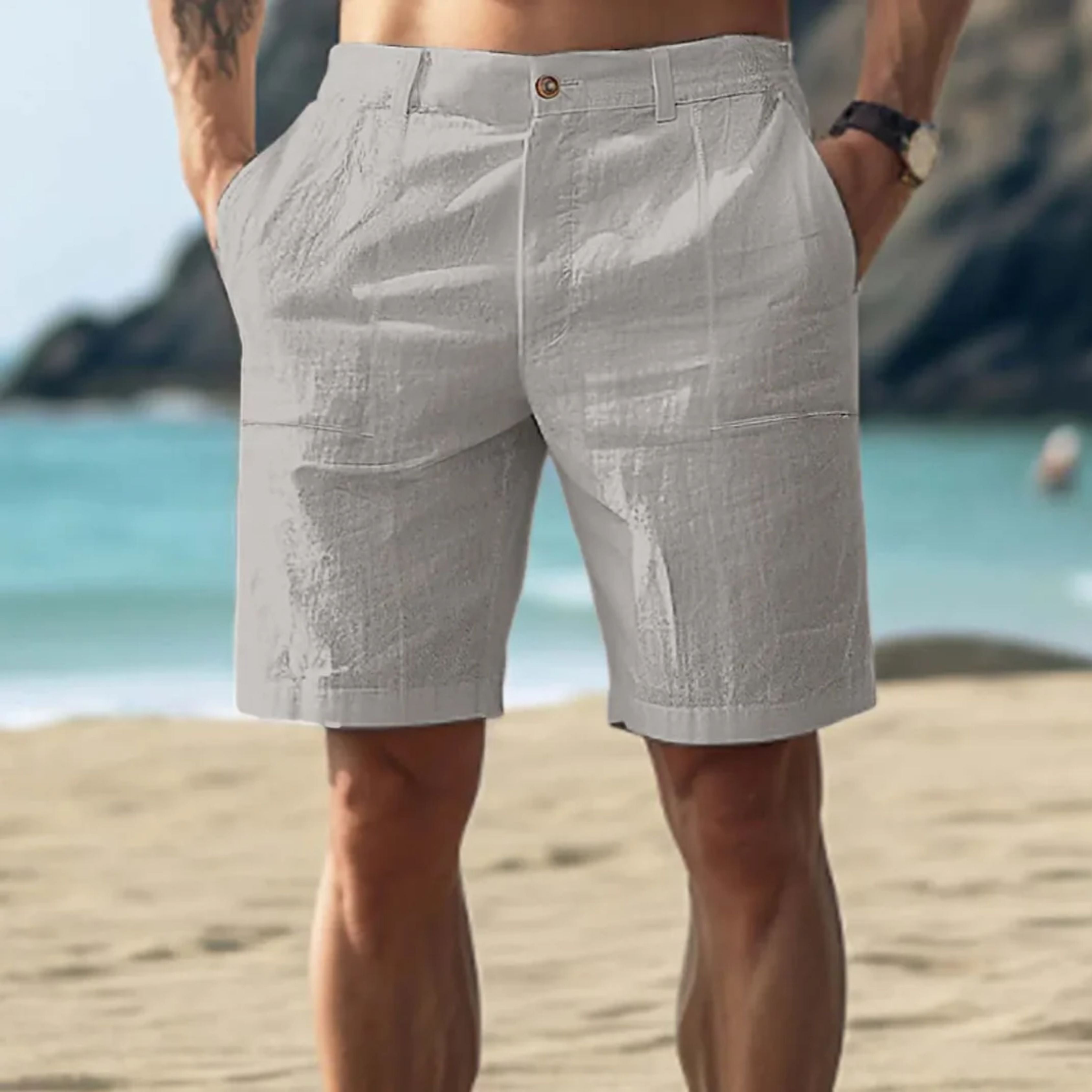 Linen Shorts | Lightweight | Relaxed Fit | Shorts for Summer | Men's Shorts-Shorts-Chaps London-Gray-S-Chaps London