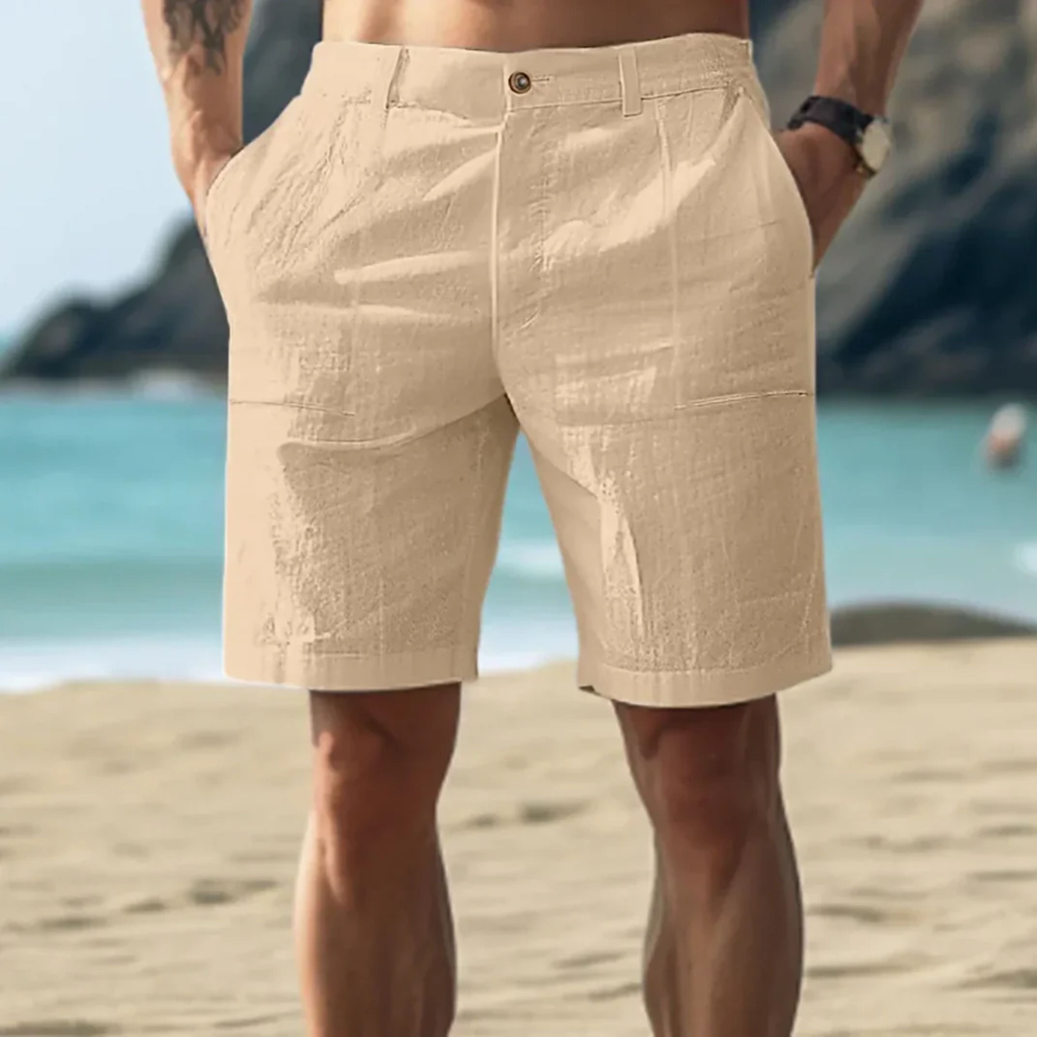 Linen Shorts | Lightweight | Relaxed Fit | Shorts for Summer | Men's Shorts-Shorts-Chaps London-Khaki-S-Chaps London