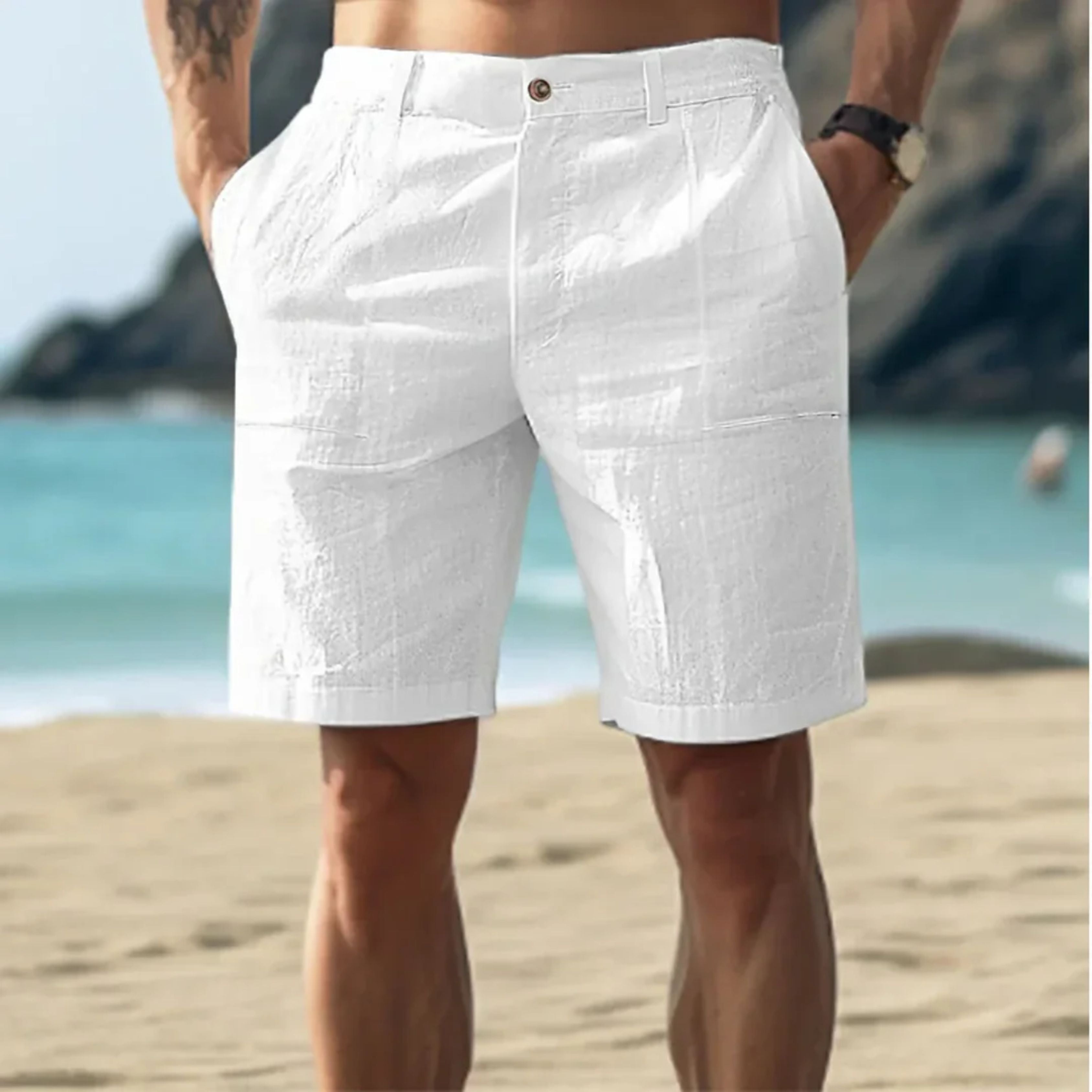 Linen Shorts | Lightweight | Relaxed Fit | Shorts for Summer | Men's Shorts-Shorts-Chaps London-White-S-Chaps London