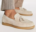 Loafers - Men's Beige Slip-On Tassel Leather Loafers-Loafers-Chaps London-Chaps London