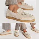 Loafers - Men's Beige Slip-On Tassel Leather Loafers-Loafers-Chaps London-Chaps London