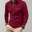 Long Sleeve Polo Shirt - Men's Collared Quarter Zip Polo Shirt-Men Summer Shirt-Chaps London-Red-S-Chaps London