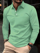 Long Sleeve Polo Shirt - Men's Plain Button Neck-Men's Long-Sleeve Polo Shirt-Chaps London-Green-S-Chaps London