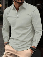 Long Sleeve Polo Shirt - Men's Plain Button Neck-Men's Long-Sleeve Polo Shirt-Chaps London-Light Gray-S-Chaps London