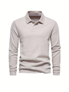 Long Sleeve Polo Shirt - Plain Collared Men's Polo-Men’s Long Sleeve Polo Shirt-Chaps London-Beige-S-Chaps London