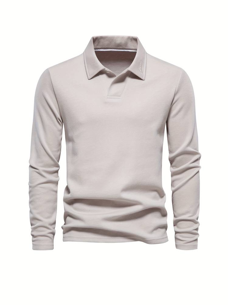 Long Sleeve Polo Shirt - Plain Collared Men's Polo-Men’s Long Sleeve Polo Shirt-Chaps London-Beige-S-Chaps London
