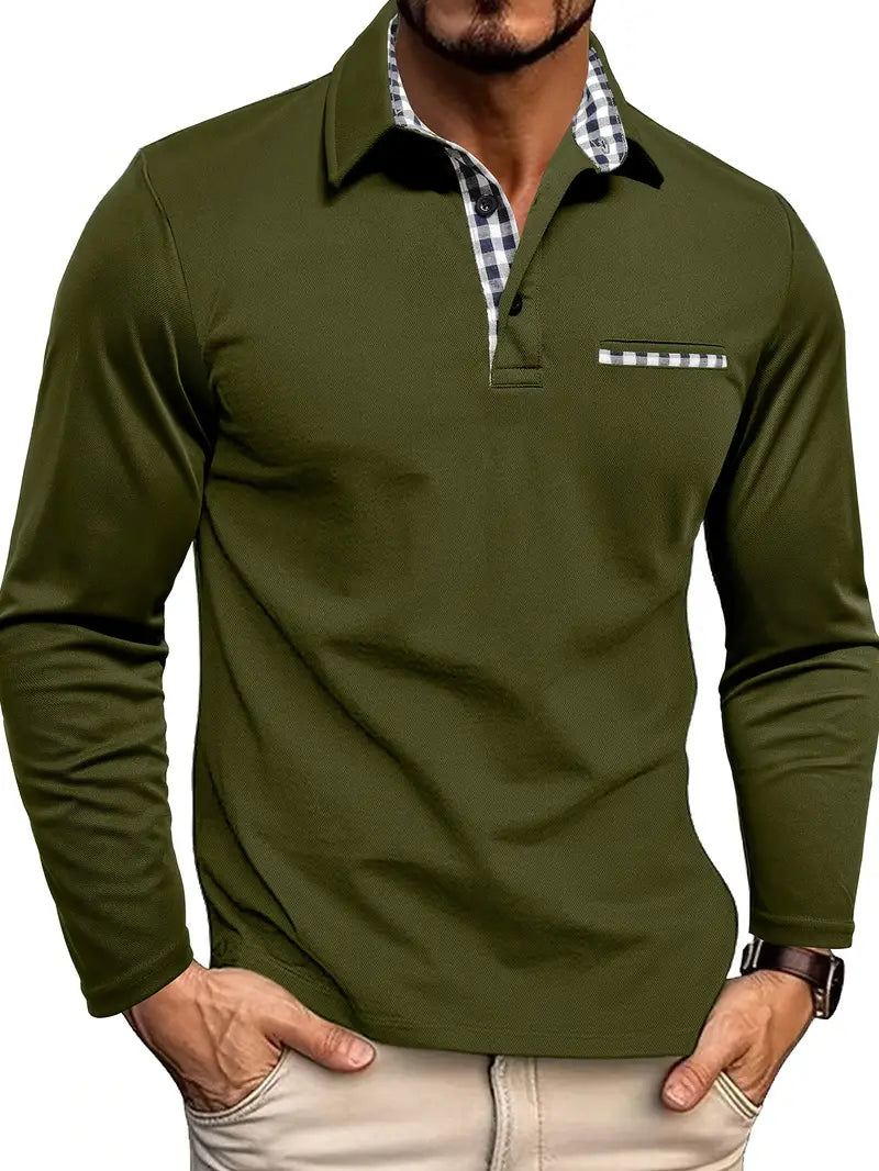 Long Sleeve Polo Shirt - Regular Fit Men's Polo-Men's Long-Sleeve Polo Shirt-Chaps London-Olive Green-S-Chaps London