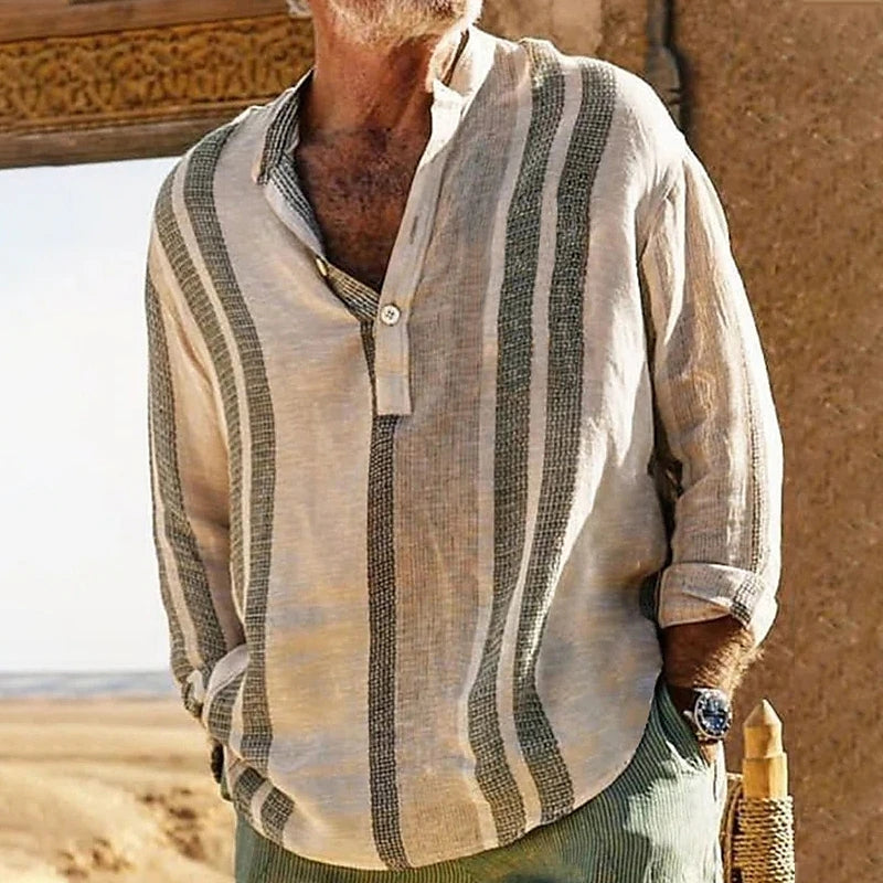Long Sleeve Shirt | Button-Up | Loose Fit | Casual Shirt | Men's Shirts -Chaps London-Khaki-S-Chaps London