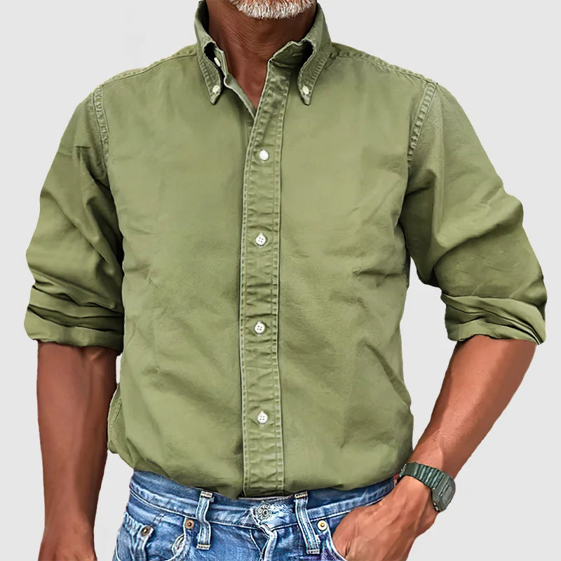 Long Sleeve Shirt - Casual - Collared - Button-Up Shirt - Men's Shirts-Shirts-Chaps London-Army Green-S-Chaps London