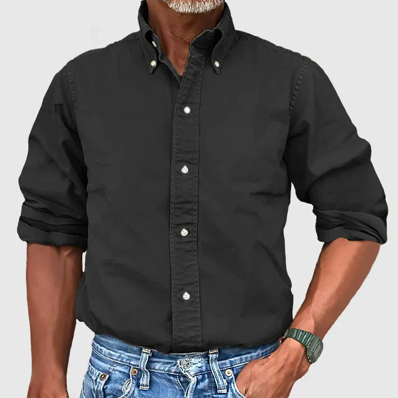 Long Sleeve Shirt - Casual - Collared - Button-Up Shirt - Men's Shirts-Shirts-Chaps London-Black-S-Chaps London