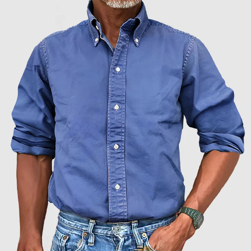 Long Sleeve Shirt - Casual - Collared - Button-Up Shirt - Men's Shirts-Shirts-Chaps London-Blue-S-Chaps London
