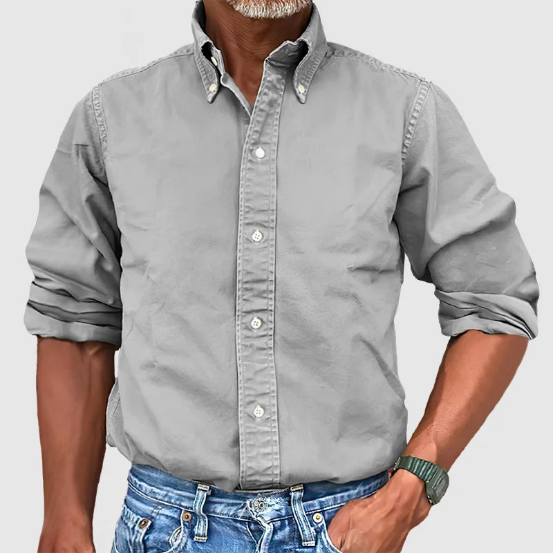 Long Sleeve Shirt - Casual - Collared - Button-Up Shirt - Men's Shirts-Shirts-Chaps London-Grey-S-Chaps London