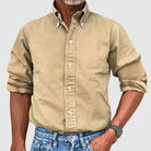 Long Sleeve Shirt - Casual - Collared - Button-Up Shirt - Men's Shirts-Shirts-Chaps London-Khaki-S-Chaps London