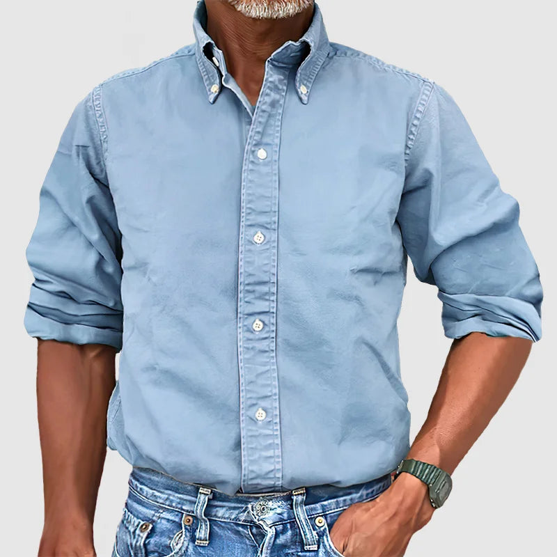 Long Sleeve Shirt - Casual - Collared - Button-Up Shirt - Men's Shirts-Shirts-Chaps London-Sky Blue-S-Chaps London