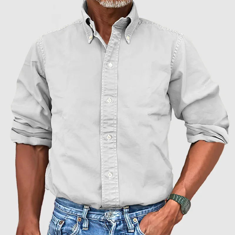 Long Sleeve Shirt - Casual - Collared - Button-Up Shirt - Men's Shirts-Shirts-Chaps London-White-S-Chaps London