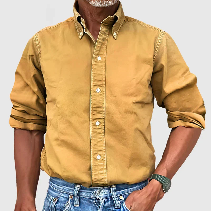 Long Sleeve Shirt - Casual - Collared - Button-Up Shirt - Men's Shirts-Shirts-Chaps London-Yellow-S-Chaps London