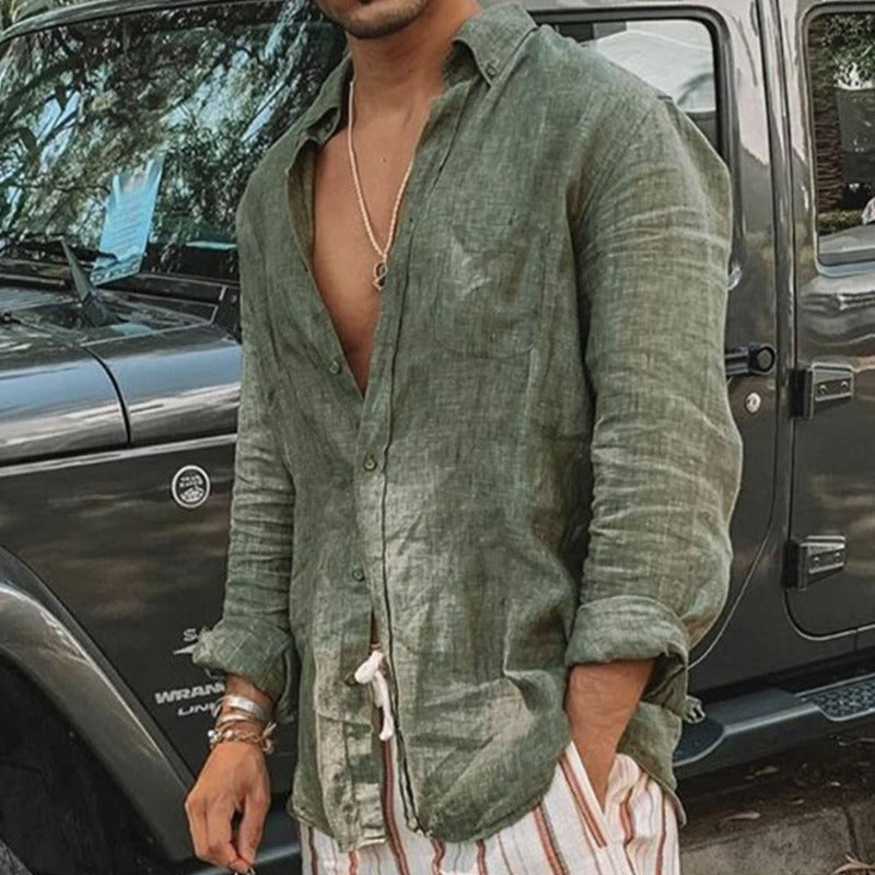 Long Sleeve Shirt - Lightweight - Summer - Button-Up Shirt - Shirt for Men-Chaps London-Green-S-Chaps London