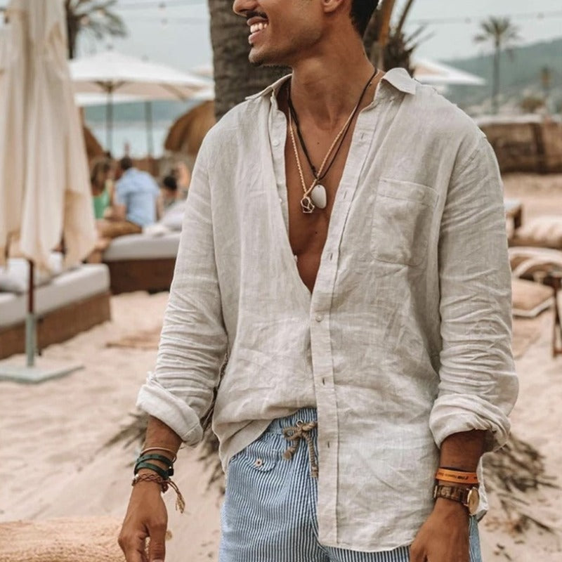 Long Sleeve Shirt - Lightweight - Summer - Button-Up Shirt - Shirt for Men-Chaps London-White-S-Chaps London
