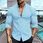 Long Sleeve Shirt - Men's Breathable Collared Button Up-Men's Top-Chaps London-Blue-S-Chaps London