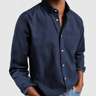 Long Sleeve Shirt - Men's Regular Fit Collared-Shirts-Chaps London-Navy Blue-S-Chaps London
