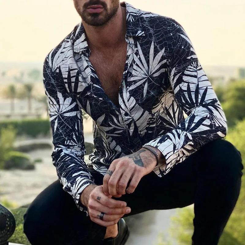 Long Sleeve Shirt - Printed - Button-Up - Hawaiian Shirt - Men's Shirt-Men's Hawaiian Shirt-Chaps London-Chaps London