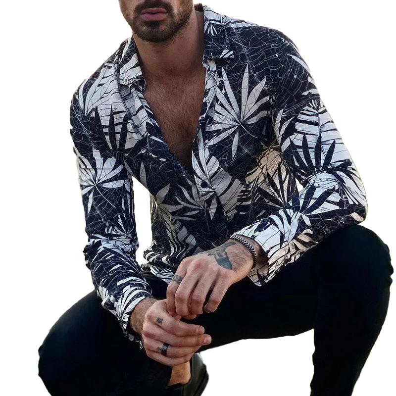 Long Sleeve Shirt - Printed - Button-Up - Hawaiian Shirt - Men's Shirt-Men's Hawaiian Shirt-Chaps London-White-S-Chaps London