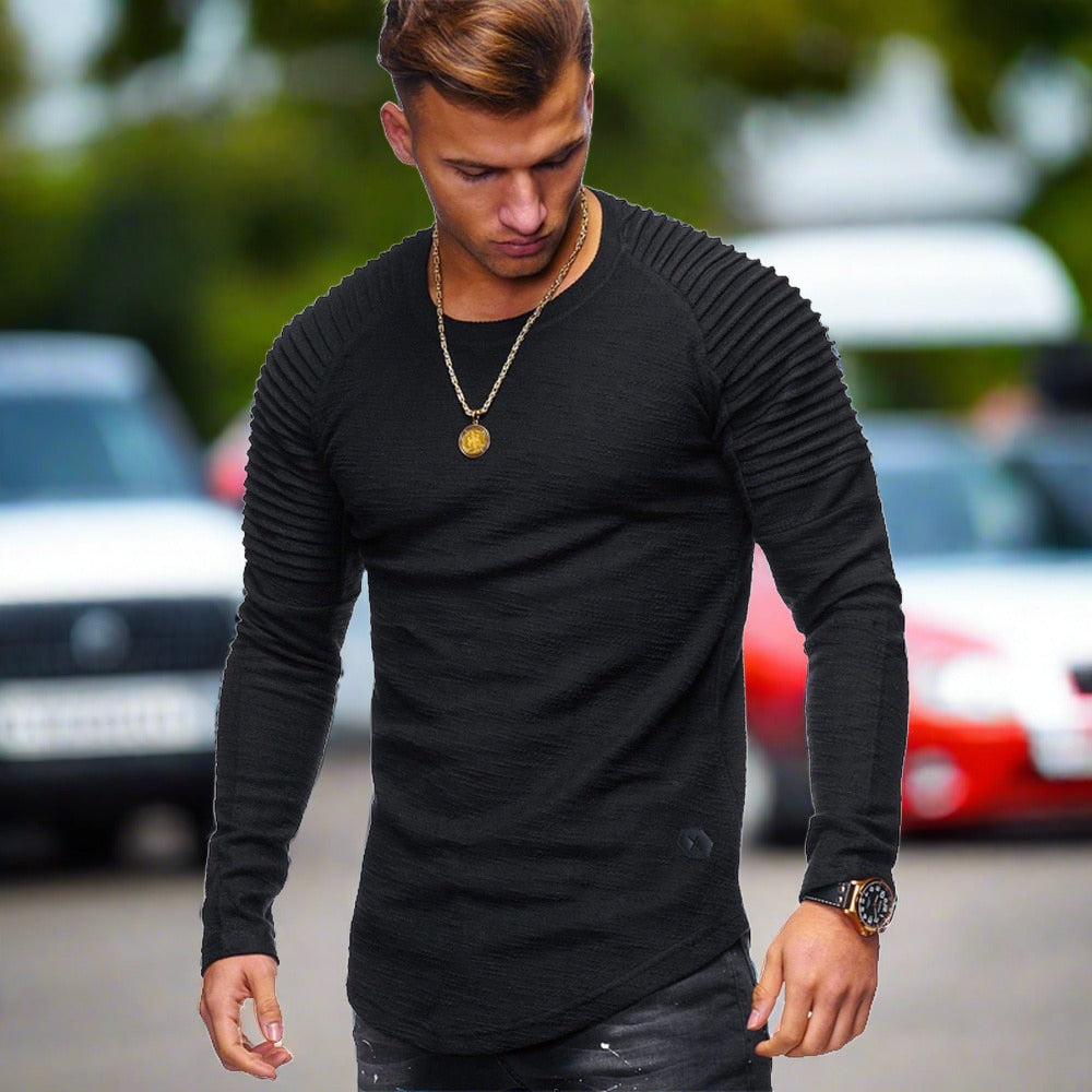 Long Sleeve T-Shirt - Casual - Crew Neck - Sweater - Men's Clothing-T-Shirts-Chaps London-Black-XS-Chaps London
