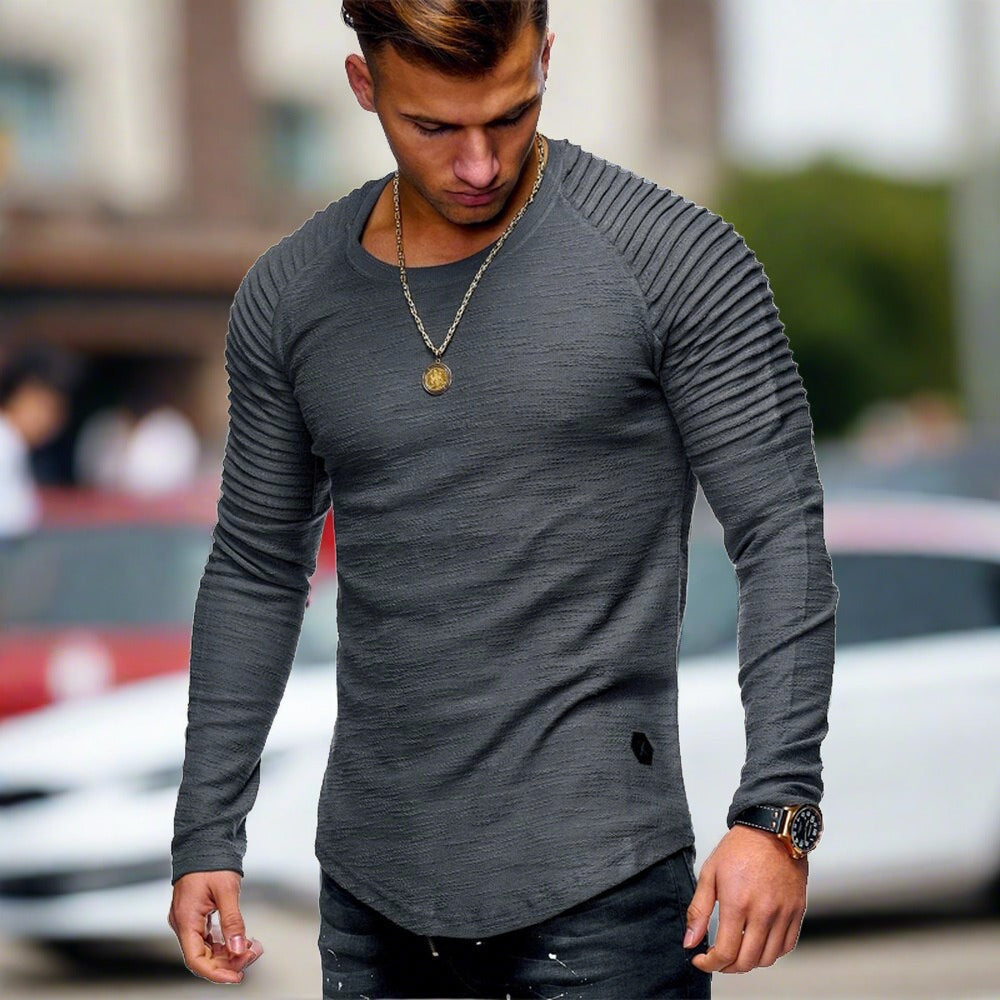 Long Sleeve T-Shirt - Casual - Crew Neck - Sweater - Men's Clothing-T-Shirts-Chaps London-Gray-XS-Chaps London