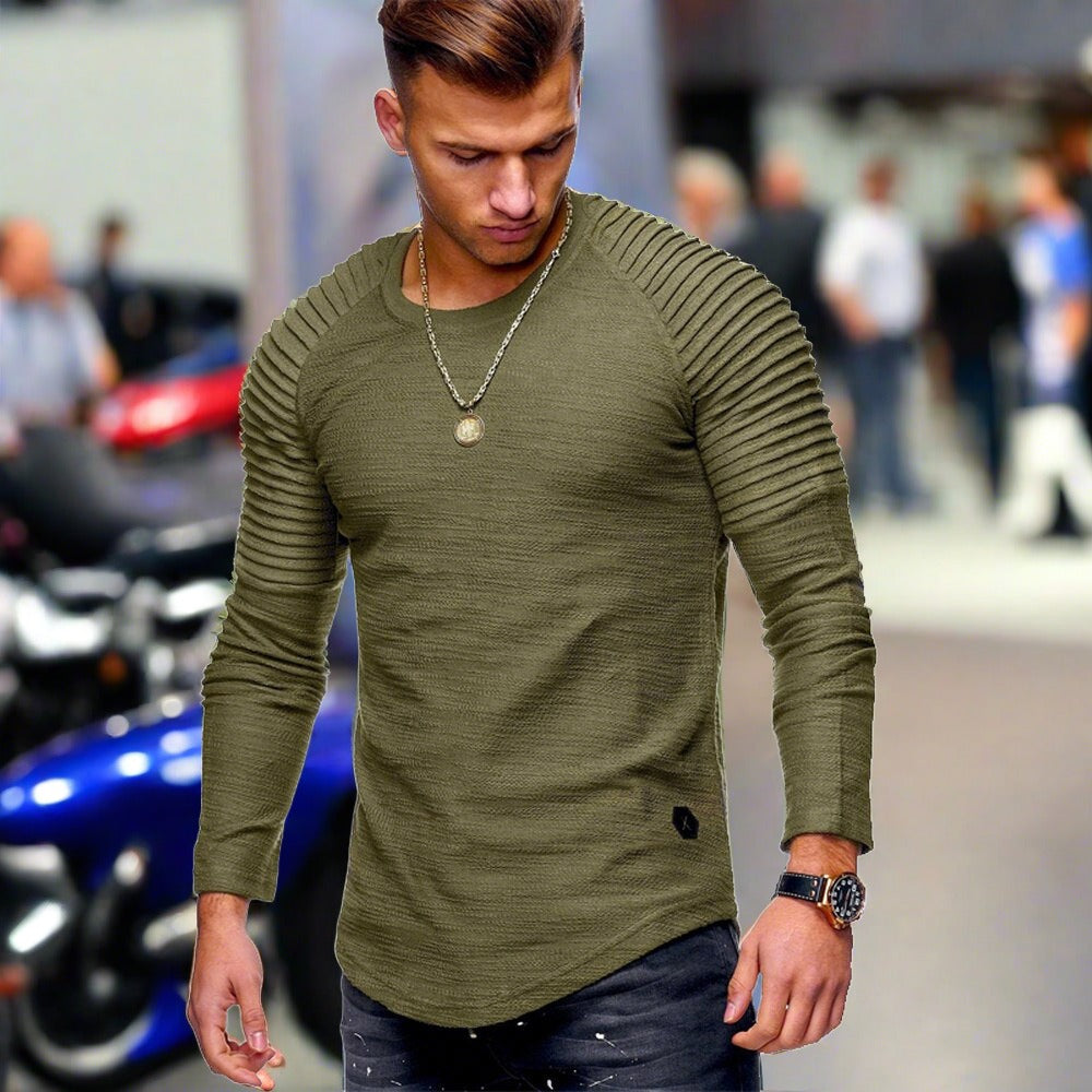 Long Sleeve T-Shirt - Casual - Crew Neck - Sweater - Men's Clothing-T-Shirts-Chaps London-Green-XS-Chaps London