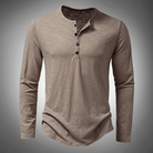 Long Sleeve T-Shirt - Cotton - Quarter Button - Plain Long Sleeve Shirts - Men's Clothing-New Arrivals-Chaps London-Beige-S-Chaps London