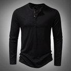 Long Sleeve T-Shirt - Cotton - Quarter Button - Plain Long Sleeve Shirts - Men's Clothing-New Arrivals-Chaps London-Black-S-Chaps London