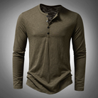Long Sleeve T-Shirt - Cotton - Quarter Button - Plain Long Sleeve Shirts - Men's Clothing-New Arrivals-Chaps London-Green-S-Chaps London