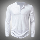 Long Sleeve T-Shirt - Cotton - Quarter Button - Plain Long Sleeve Shirts - Men's Clothing-New Arrivals-Chaps London-White-S-Chaps London