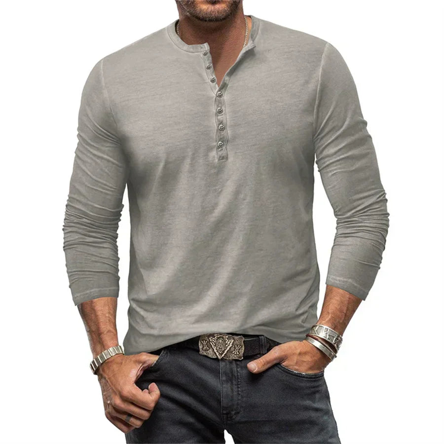 Long Sleeve T-Shirt - Half Buttoned - Pullover - Henley Shirt - Men's Shirt-Shirt heren-Chaps London-Chaps London
