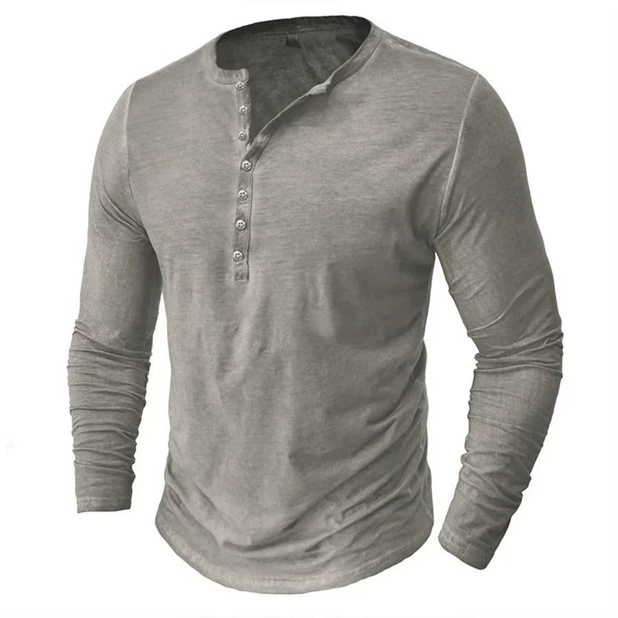 Long Sleeve T-Shirt - Half Buttoned - Pullover - Henley Shirt - Men's Shirt-Shirt heren-Chaps London-Gray-S-Chaps London