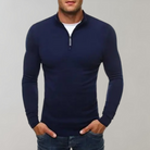 Long Sleeve T-Shirt - Half Zip - Slim Fit - Quarter Zip Shirt - Men's Shirts-Chaps London-Blue-M-Chaps London