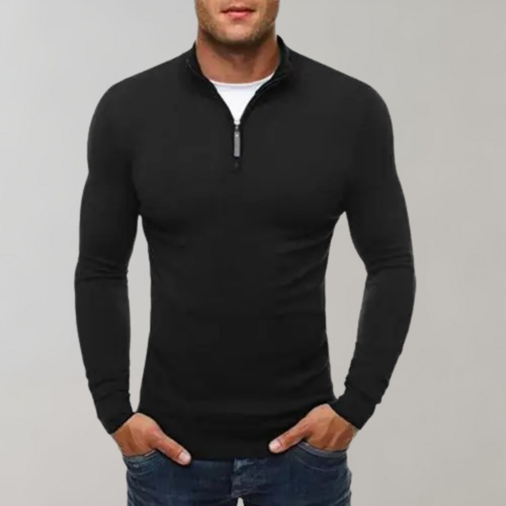 Long Sleeve T-Shirt - Men's Half Zip Slim Fit-T-Shirts-Chaps London-Black-M-Chaps London