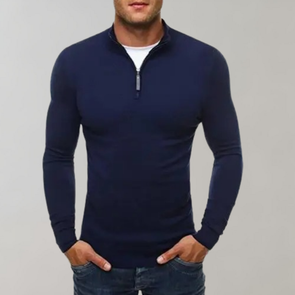 Long Sleeve T-Shirt - Men's Half Zip Slim Fit-T-Shirts-Chaps London-Blue-M-Chaps London