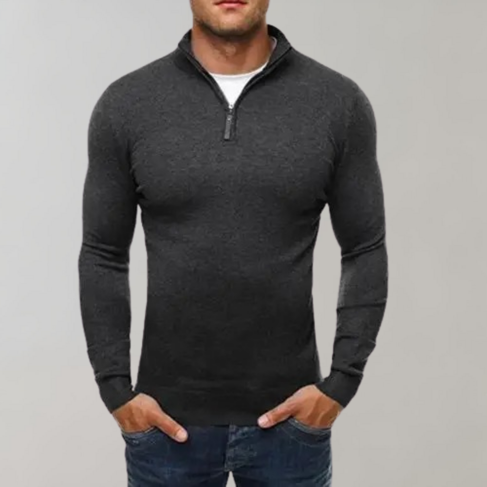 Long Sleeve T-Shirt - Men's Half Zip Slim Fit-T-Shirts-Chaps London-Gray-M-Chaps London