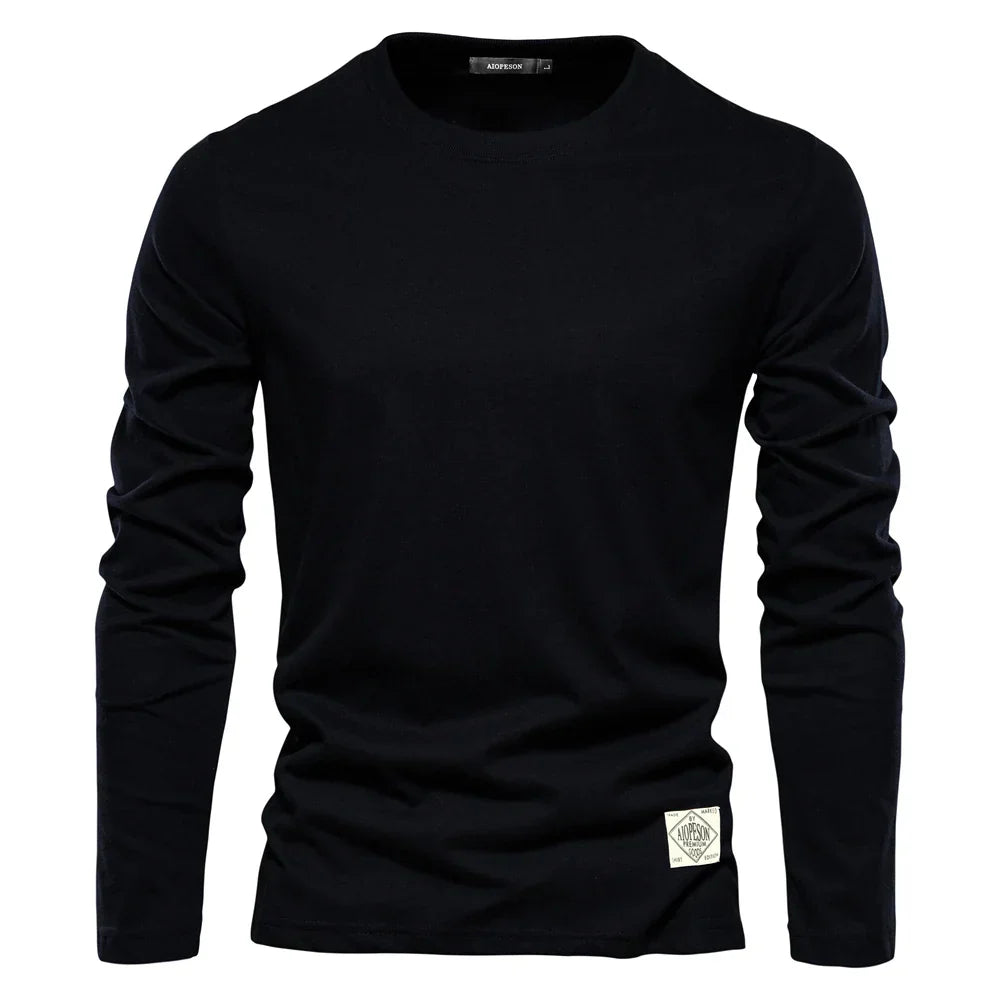 Long Sleeve T-Shirt - Men's Plain Crew Neck-T-shirt man-Chaps London-Black-S-Chaps London
