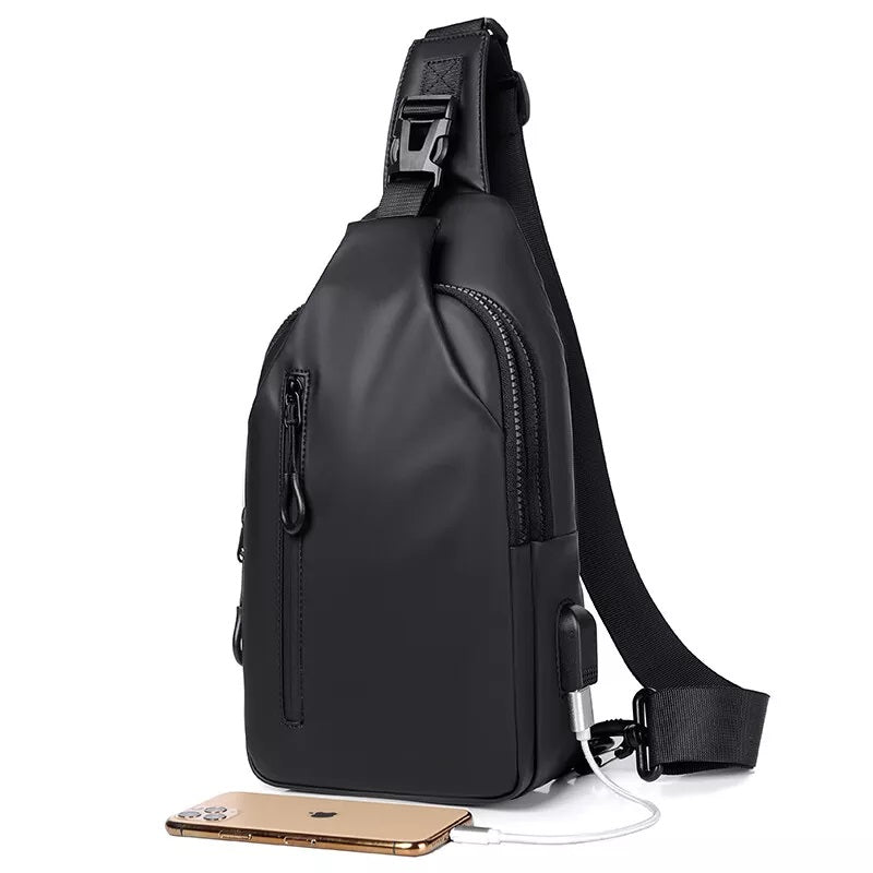 Men's Bag | Charging Port | Adjustable Strap | Waterproof Bag | Crossbody Bag-Shoulder Bag-Chaps London-Black-Chaps London