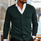 Men's Cardigan - V-Neck - Button-Up - Knit Cardigan - Cardigan Sweater-Chaps London-Dark Green-S-Chaps London