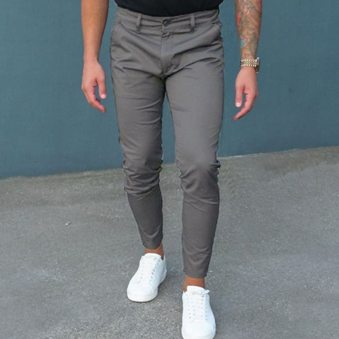 Men's Chinos - Casual Stretchy Slim Fit Chino Pants-Pantalon-Chaps London-Grey-XS-Chaps London
