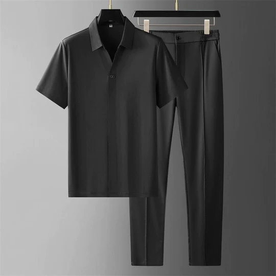 Men's Co-Ord Set | T-Shirt | Slack Pants | Two-Piece Set | Men's Clothing-Chaps London-Black-XS-Chaps London