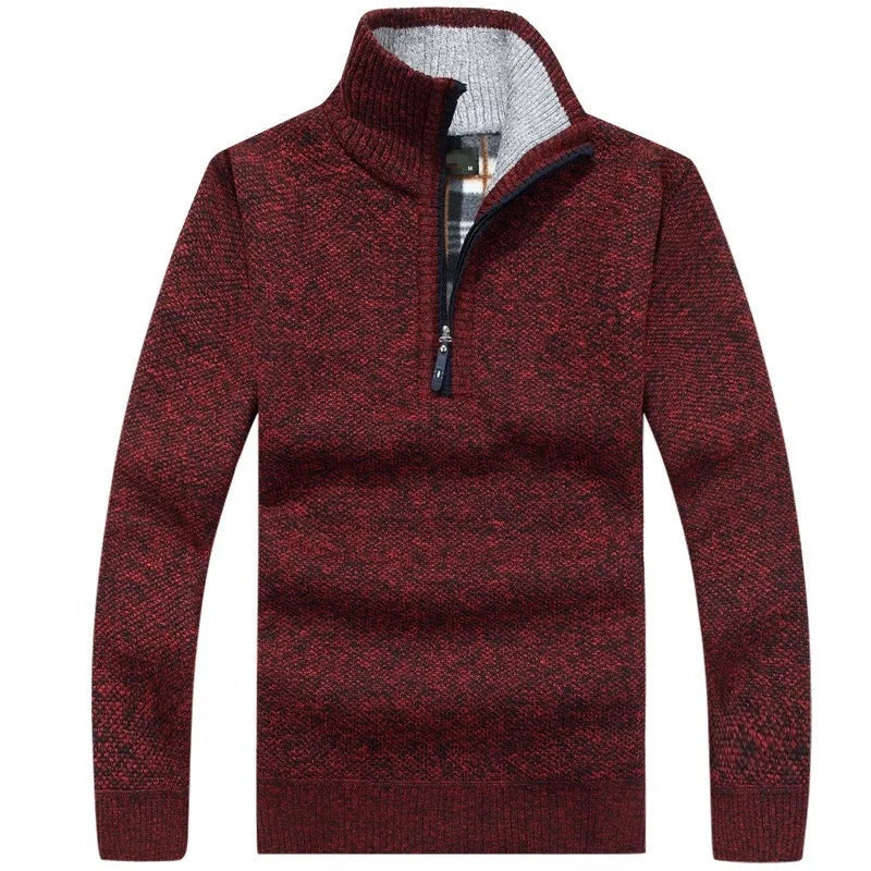 Men's Half Zip Sweater | Knitted | Pullover | Men's Quarter Zip Jumper | Winter Clothes-Sweater-Chaps London-Red-XS-Chaps London