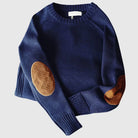 Men's Jumper - Elbow Patches - Regular Fit - Men's Knit Pullover - Knitted Sweater-Sweaters-Chaps London-Blue-S-Chaps London