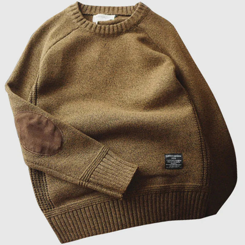 Men's Jumper - Elbow Patches - Regular Fit - Men's Knit Pullover - Knitted Sweater-Sweaters-Chaps London-Brown-S-Chaps London