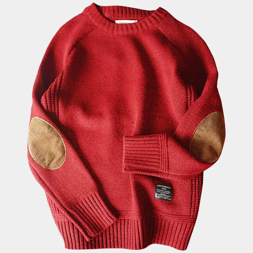 Men's Jumper - Elbow Patches - Regular Fit - Men's Knit Pullover - Knitted Sweater-Sweaters-Chaps London-Red-S-Chaps London